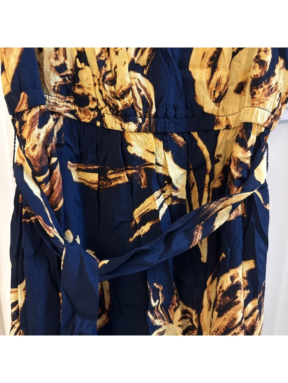 Time And Tru Black Yellow Floral V-Neck Sleeveless Midi A-Line Dress XS - Picture 2 of 3